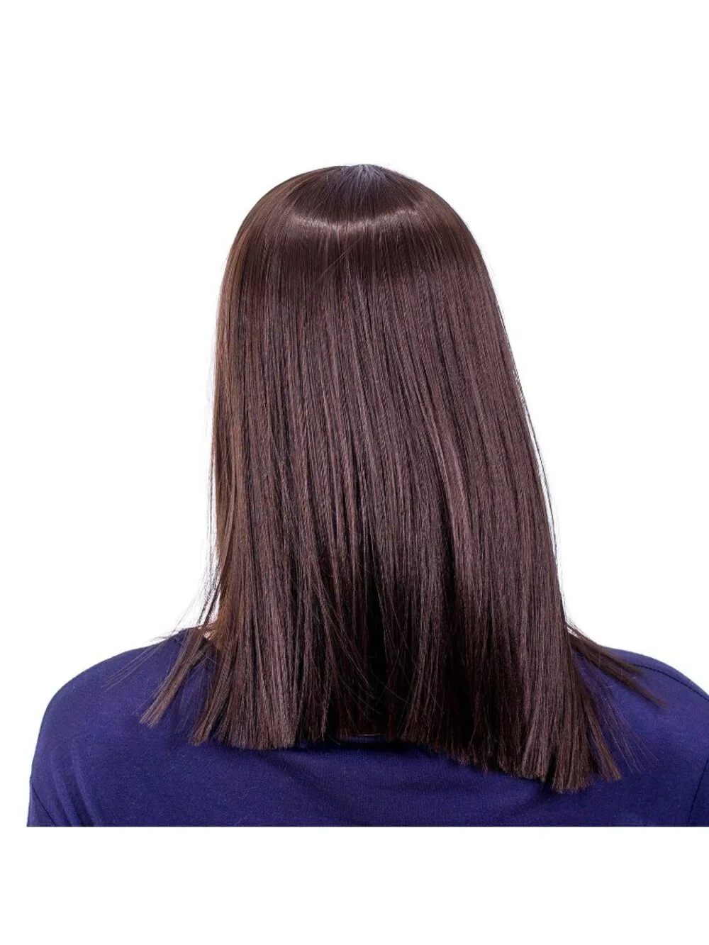 Women's 14 Inch Dark Brown Wig Short Straight Middle Part Synthetic Heat